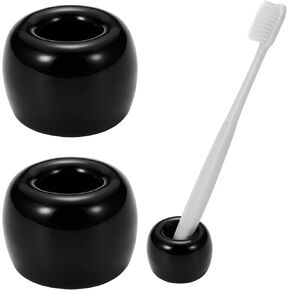 Mini Ceramic Couple Toothbrush Holder, Hand-Made Bathroom Toothbrush Holder, Electric Toothbrush Head Holder and Office Pen Holder 2-Piece Set (White)