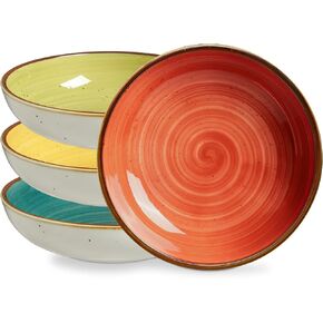 ONEMORE Porcelain Salad Pasta Bowls 30 Ounce, Set of 6 Ceramic Salad Dinner plates Bowls, Shallow & Wide Serving Bowls for Soup, Dessert, Pizza. Microwave & Dishwasher Safe Kitchen Dinnerware, Teal