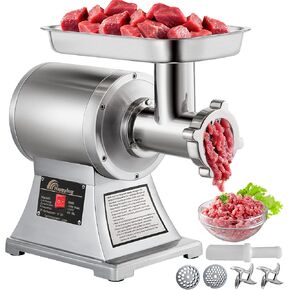Happybuy Commercial Meat Grinder,550LB/h 1100W, 220 RPM Heavy Duty Stainless Steel Industrial Meat Mincer w/2 Blades, Grinding Plates & Meat Pusher
