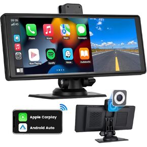 شاشة Carplay محمولة للسيارة مع كاميرا داش 4K، شاشة لمس 10.26 بوصة لاسلكية Carplay وAndroid Auto، التحكم الصوتي، FM AUX in Kuwait