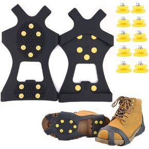 Fiersh Ice Cleats - مقابض الثلج الأشرطة المضادة للانزلاق مرابط الجليد والثلج للأحذية والأحذية الطويلة - 10 مسامير فولاذية سهلة الارتداء أحذية مطاطية للنساء والرجال والأطفال (10 مسامير إضافية)