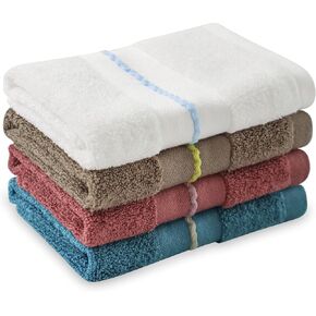 SERISIMPLE Premium Viscose Bamboo Washcloth Set - Pack of 4, 13x13 in Soft and Absorbent, Durable and Comfortable, Suitable for Body & Face, Baby and Adults (Pink/Stripes)