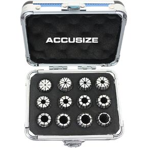 Accusize Industrial Tools 12 Pc Er-20 Collet Set, Size from 1/16'' up to 1/2'' in Fitted Strong Alunimum Box, 0223-0799