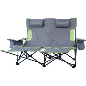 Double Camping Chair with Foot Rest,Adjustable Backrest Two Person 2-in-1 Lounge Recliner,Lightweight Folding Camping Loveseat with Removable Headrests,Cooler Bag & Cup Holder,Support 440lbs