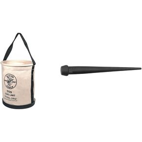 Klein Tools 5109P Canvas Bucket, Wide Straight Wall Tool Bucket with Pocket, Made of No. 6 Canvas and Black Molded Bottom, 75Lb Load Rated