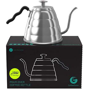 Coffee Gator Gooseneck Kettle with Thermometer, 52 oz Pour Over Coffee Kettle for All Stovetops w/Precision Drip Spout, 6.5 Cup