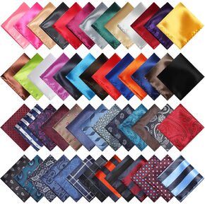 JaGely 52 Pieces Mens Pocket Squares for Men Handkerchief Soft Silk Pocket Square Handkerchief Suit Accessories for Men Wedding Business Banquet, 9.06 x 9.06 Inch Hankies, 52 Multi Styles