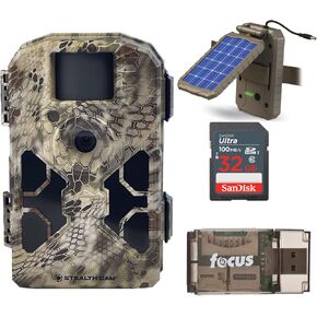 Stealth Cam 2022 G42NG 32MP No Glow Trail Camera (Kryptek Camo) Bundle with Solar Power Panel, 32GB Memory Card (4-Pack) and High Speed USB 2.0 Card Reader Compatible with Mac and PC (13 Items)