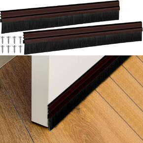 Tandefio 4 Pcs Aluminum Door Sweep Brush 1.65 x 36.5 Inch Dark Brown Door Brush Seal with Screws Nylon Bristle Weatherstrip Bottom Door Sweep for Home Garage Exterior Interior Doors