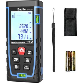 Laser Measure, Bauihr 165ft Laser Distance Meter, Portable Laser Measurement Tool with 2 Bubble Levels, Large Backlit LCD Display, Allowing Pythagorean Mode, Measuring Distance/Area/Volume, IP54