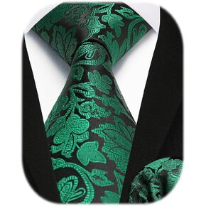 Men Floral Ties Woven Classic 3.4" Necktie Set Formal tie Pocket Square for Wedding Business with Handkerchief Gift Box