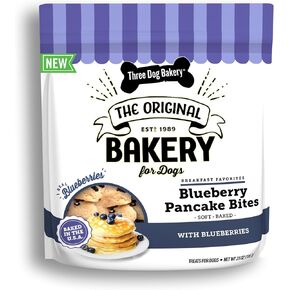 Three Dog Bakery Blueberry Pancake Bites - Dog Treats with Real Blueberries & Vanilla, Dog Training Treats, Puppy Treats, Dog Treat Cookies