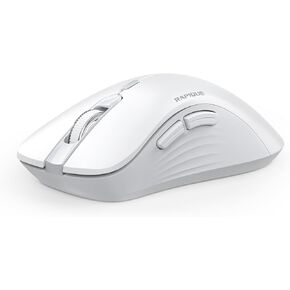 Wireless Mouse - Dual Bluetooth & 2.4 GHz USB Receiver, Ergonomic Design, Quiet Clicks, Low Power - Multi-Device Compatibility for Laptop, Computer, iPad, MacBook, Chromebook (White and Grey)