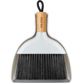 MR.SIGA Mini Dustpan and Brush Set, Portable Cleaning Brush and Dustpan Combo with Bamboo Handle, 1 Set