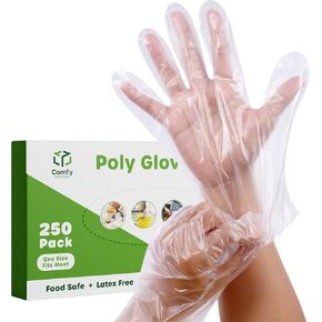 Comfy Package 500 Count Disposable Sterile Poly Plastic Gloves for Cooking, Food Prep and Food Service | Latex & Powder Free - One Size Fits Most