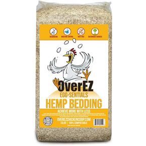 [33lbs] OverEZ Hemp Chicken Bedding - Made from 100% Natural Hemp - Super Absorbent, Eggcellent Odor Control, and Dust Free