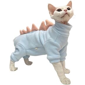 Sphynx cat Clothes, Dinosaur Costume, Hairless Cats Warm Clothes for Cornish Rex and Devon Rex (Blue, M(3.5-5.5lbs))