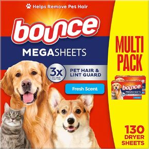 Bounce Pet Hair and Lint Guard Mega Fabric Softener Dryer Sheets with 3X Pet Hair Fighters, Fresh Scent, 180 Count