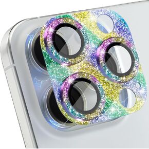 Choiche Compatible for iPhone 16 Pro/iPhone 16 Pro Max Camera Lens Protector, Bling Camera Cover with 9H Tempered Glass Lens Screen Protector Metal Ring Decoration Accessories (Glitter-Titanium Gold)