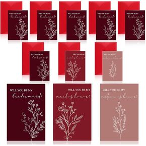 Spakon 16 Pcs Will You Be My Bridesmaid Cards with Envelopes Watercolor Greenery Floral Bridal Proposal Maid of Honor Matron of Honor Invited Favor for Bridal Shower Wedding (Leaves, Flowers)