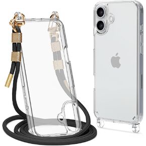 Clear Case Compatible with iPhone 16 Pro Max Case Crossbody Adjustable Strap Shockproof Protective Lanyard Phone Case Grey