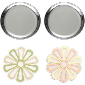 Cat Food Dishes Stainless Steel Cat Dishes Cat Food Water Shallow Dish for Pets Relief Whisker Fatigue Pet Dishes with Non-Slip Mats (6 oz, 2 Sets)