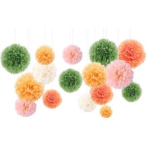 NICROHOME Sage Green Tissue Paper Pom Poms ديكورات الحفلات، 12 قطعة أبيض وردي أخضر عيد ميلاد زينة استحمام الطفل، بوهو محايدة لحفلات الزفاف وحفلات الخطوبة in Kuwait