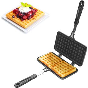 Agatige Stovetop Waffle Maker, Dual Head Non-stick Cast Iron Belgian Waffle Maker for Panini Sandwich Toaster Breakfast Snacks, 13.19 x 8.46in