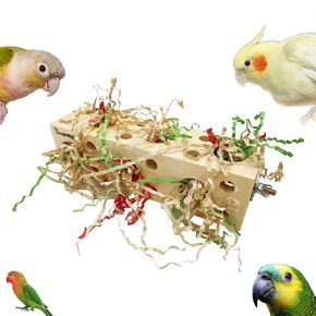 Bird Wooden Block Chewing Toy Parrot Foraging Toy Training Toy Wood Shredding Toy Swiss Cheese Toy Biting Teething Bird Cage Accessories Cockatiels Conures Lovebirds Budgies and Hamsters