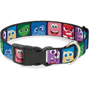 Buckle-Down Plastic Clip Collar - Inside Out 6-Character Esxpression Blocks Purple/Multi Color - 1" Wide - Fits 15-26" Neck - Large