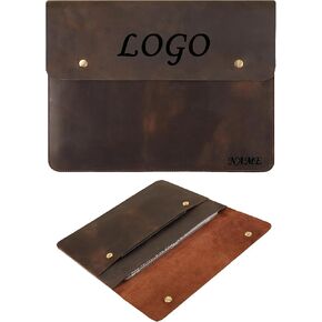 Leather Tablet Sleeve - 11/12.9/13 Inch iPad Pro Sleeve, Document Holder Folio File Holder, Genuine Leather iPad Sleeve Case for Protection and Style-Dark Khaki