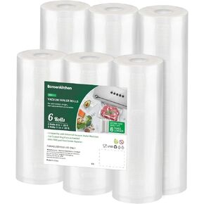 Bonsenkitchen Vacuum Sealer Rolls Bags, 6 Pack 11" x 20' 3 Rolls +8" x 20' 3 Rolls Storage Bags, BPA Free, Durable Commercial Customized Size Food Bags for Food Storage and Sous Vide Cooking