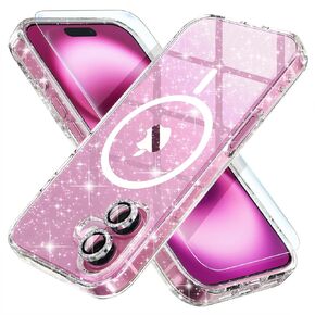 Choiche for iPhone 16 Plus Case Magnetic, Women Clear Glitter Bling Sparkly Case, [2xDiamond Camera Lens Protectors] [2xTempered Glass Screen Protectors] [Compatible MagSafe] 6.7" (Glitter Clear)