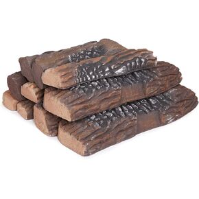 GASPRO Ceramic Logs for Propane Fire Pit or Gas Fireplace, Small Fake Wood Logs Set, 10-Piece