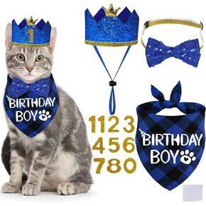 STMK Cat Birthday Party Supplies, Cat Birthday Hat with Numbers Cat Birthday Boy Bandana Bow Tie for Cat Birthday Decorations