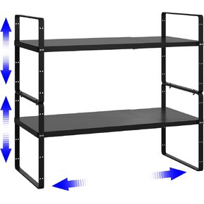 Expandable Cabinet Shelf Organizer, Stackable Kitchen Pantry Counter Storage, Adjustable Closet Cupboard Stand Rack Risers Spice Organization 80LBS Heavy Duty White Small 1 Pack