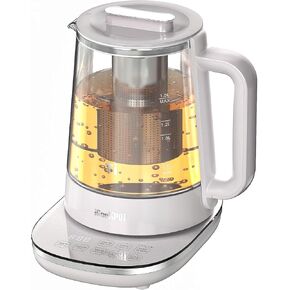 Titanium & Stainless Steel Electric Kettle with Tea Infuser and Temperature Control,1.5L Glass Tea Maker,1500W Rapid Boiling,Programmable Control for your Favorite Teas and Coffee-Grey