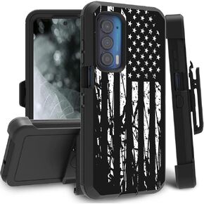 Case for Motorola Edge 2021 / Moto Edge 5G UW, Heavy Duty Protection 3 Layers Hybrid Shockproof Rugged Cover Cases with Belt Clip Holster for Moto Edge 2021, American Flag Background