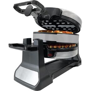 1400W Double Belgian Waffle Maker with 180° Rotation, Secure Handle Lock, Red Light Indicator, Non Stick 8" Cooking Plates and Removable Drip Tray for Easy Cleaning