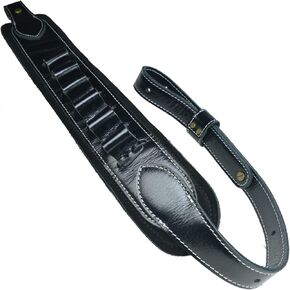 Adjustable Leather Gun Sling with Ammo Holder for 12 Gauge Shotgun Shell Holder, Black (Gun Sling)