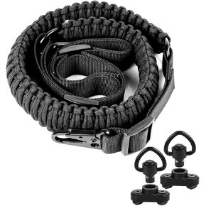 550 Paracord 2 Point Sling with HK Clips & 2-Pack M-Rail Sling Attachment with Swivel Adjustable Length Rifle Sling Strap 1.25" Wide