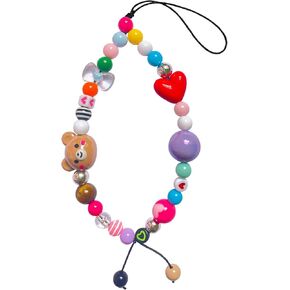 Cute Phone Charm, Bear Cell Phone Lanyard Wrist Strap, Beaded Phone Chain String, Bracelet Keychain, Handmade Backpack Phone Case Accessories for Women Girlfriends Female Friends