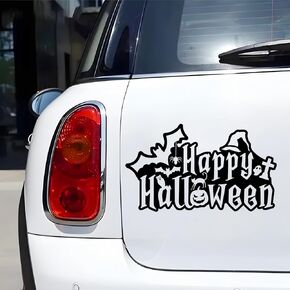 1 Pack Self-Adhesive Happy Halloween Car Bumper Stickers Spider Bats Cat Ghost Pumkin Owl Vinyl Decal for Halloween Eve Party Supplies Home Door Wall Window Decals DIY Gift Decor 4.6" High (White) in Kuwait