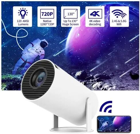 Phantom® Projector, Mini Projector, Supports Wifi 6, BT5.0 With 11.0 Android OS, Automatic Keystone Correction, 180 Degree, 130 Inch Display For Phone/PC/Lap/PS5/Stick, 4K Home Cinema Projector HDMI in Saudi Arabia