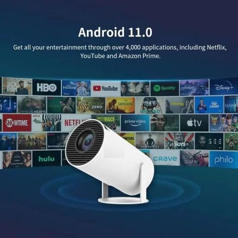 Phantom® Projector, Mini Projector, Supports Wifi 6, BT5.0 With 11.0 Android OS, Automatic Keystone Correction, 180 Degree, 130 Inch Display For Phone/PC/Lap/PS5/Stick, 4K Home Cinema Projector HDMI in Saudi Arabia