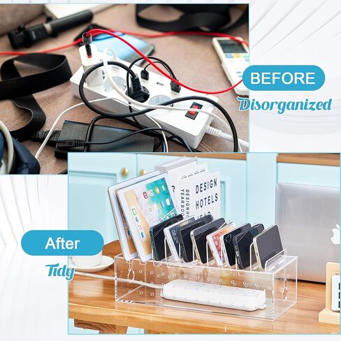 Barydat 10 Device Acrylic Cell Phone Charging Stations Dock Clutter Organizer Charging Stand for Multiple Devices Desk Rack Compatible with Phone, Laptops Tablets, Watch in Saudi Arabia