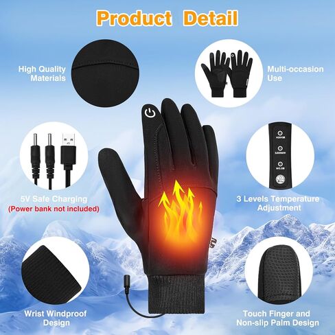 USB Heated Gloves, Warm Winter Heated Gloves with 3 Adjustable Temperature Non-Slip Electric Touchscreen Gloves Hand Warmers Work Unisex Washable Fleecing Glove for Men Women Indoor Outdoor in Kuwait