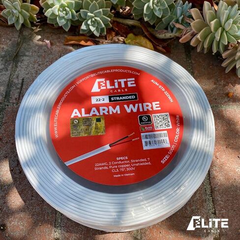 Elite 22-2 Solid Alarm Wire - 500ft, CL3, in Wall, OFC Oxygen Free Copper, UL Listed, Premium Alarm Cable, Low Voltage (White) in Kuwait