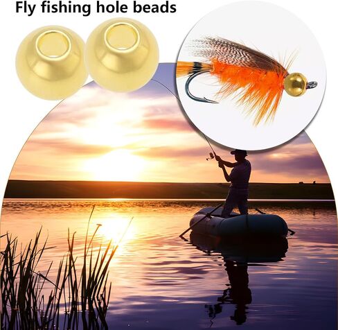 100PCS Fly Tying Brass Beads Fishing Hook Weight for Freshwater and Saltwater Fishing Slotted Fly Tying Beads Fishing Gear Accessories Gold in Saudi Arabia
