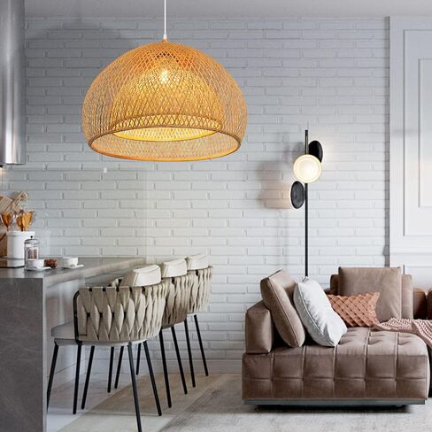 Arturesthome Bamboo Pendant Light for Kitchen Island, Wicker Chandelier Lighting, Handmade Woven Hanging Ceiling Light Lampshade for Living Room Bedroom in Kuwait